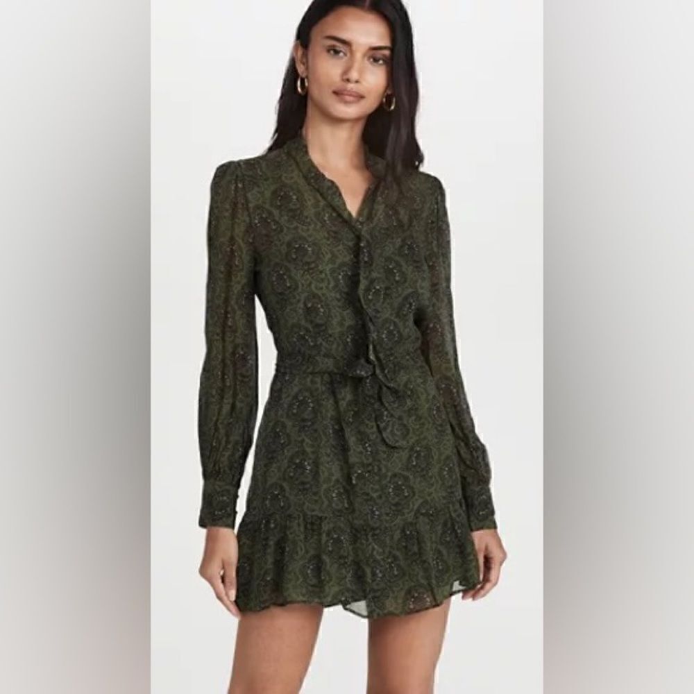 Paige Vittoria Mini Multi Green Dress Long Sleeve Army Size XL - Picture 10 of 17